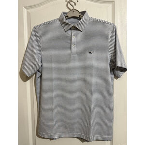 Men's Vineyard Vines Polo L White Blue Striped Bradley Stripe Sankaty